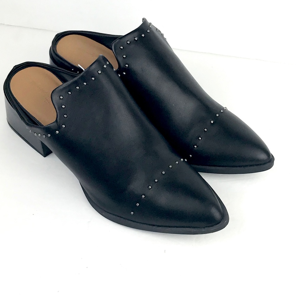 Black Crista Studded Pointed Toe Heeled Mules - Picture 4 of 8